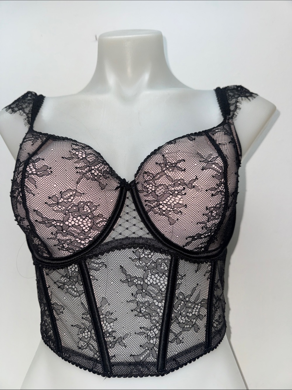 Victoria's Secret Black Lace Longline Bustier Bra Sz S-DD NWT